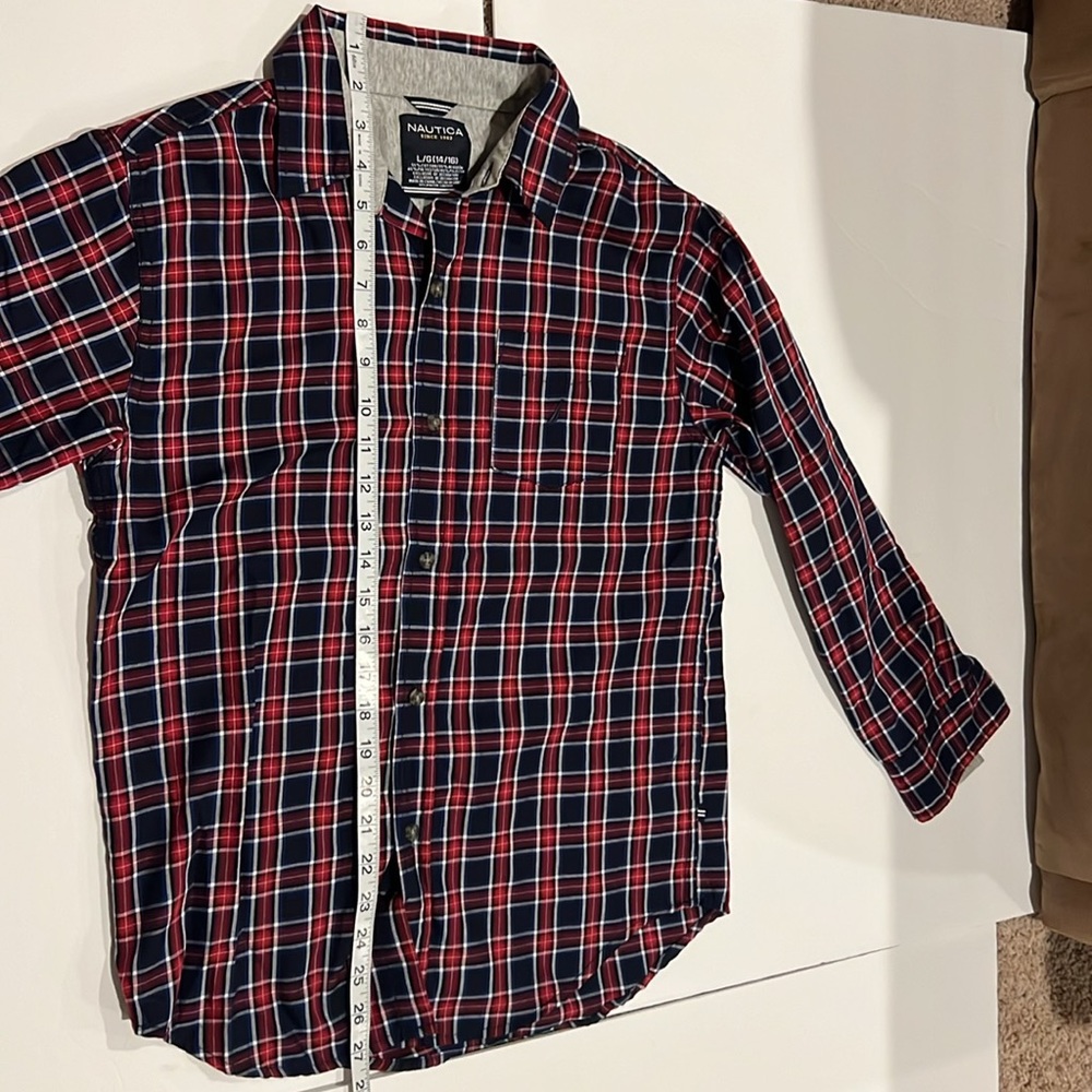 Nautica Plaid Long Sleeve Button Up Top Red, White and Blue Sz L 14/16 - Picture 7 of 7